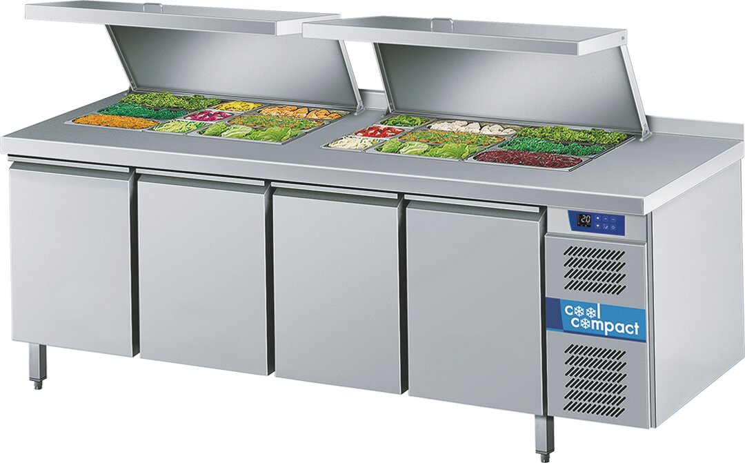 Saladette 4 Türen / je 8 x GN 1/1 / mit Aufkantung hinten