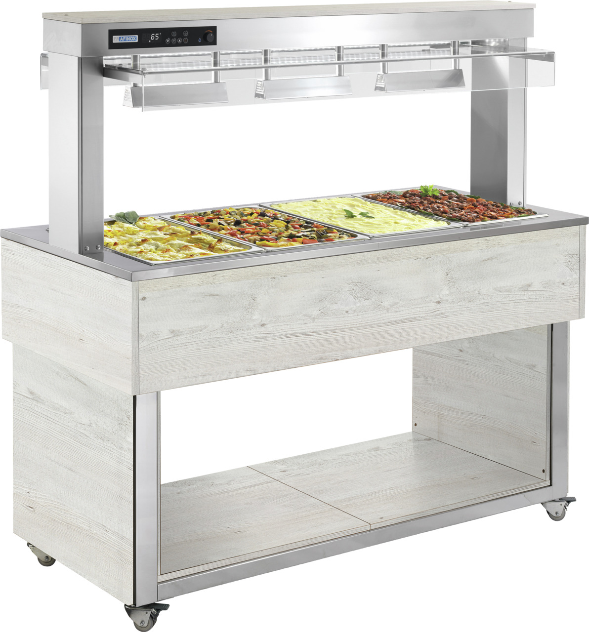 Büfett-Insel Bain-Marie Wanne 1169 mm GN 3/1 Vollverkleidung Hemlock