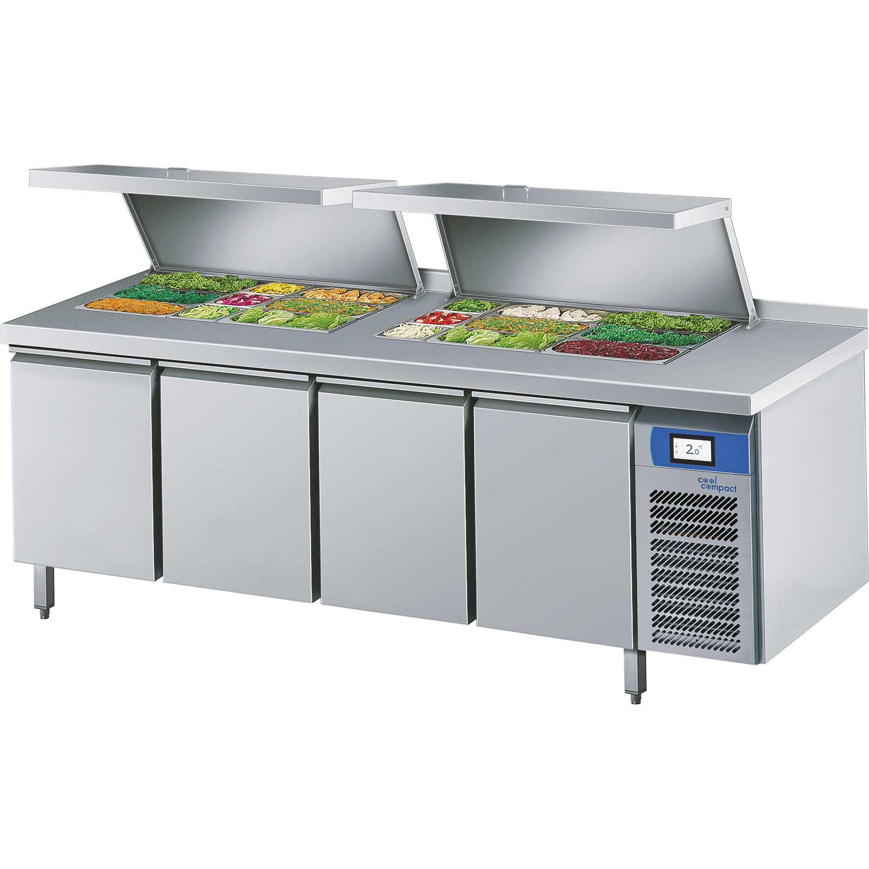 Saladette 4 Türen je 8 x GN 1/1 / mit Tischplatte hinten aufgekantet