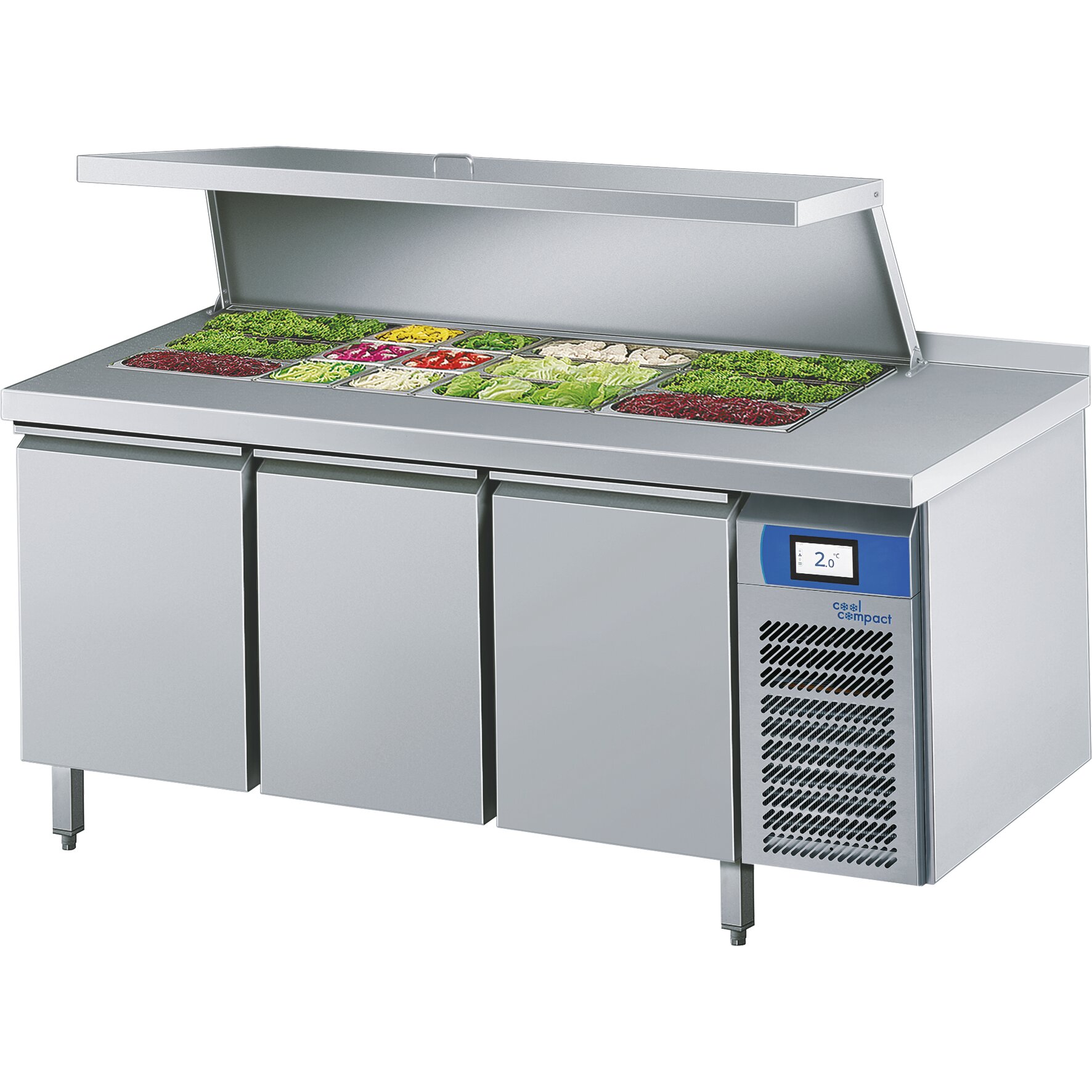 Saladette 3 Türen je 8 x GN 1/1 / mit Tischplatte hinten aufgekantet