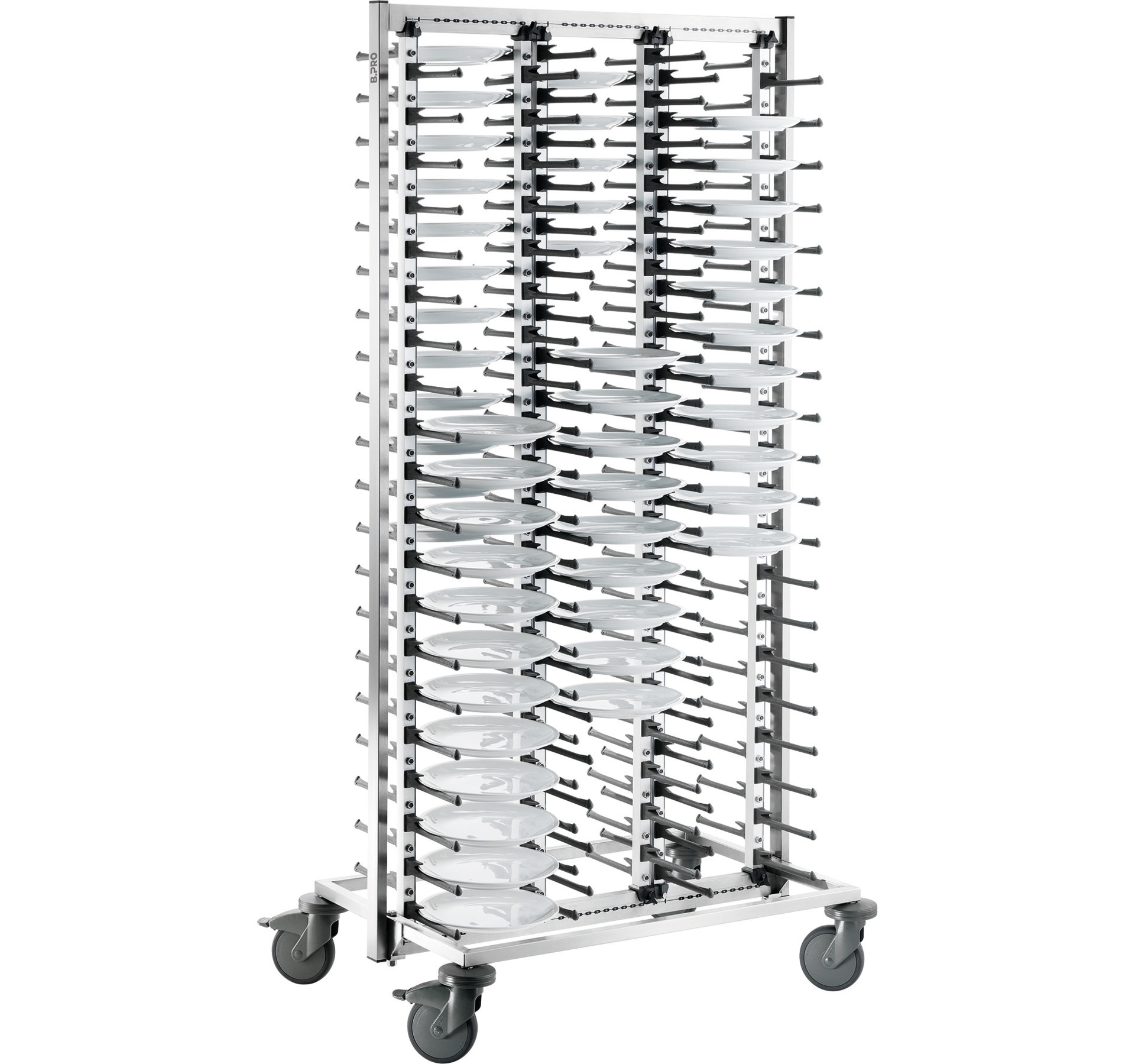 Tellerstapelsystem fahrbar / für max. 120 Teller / Rollen aus Kunststoff
