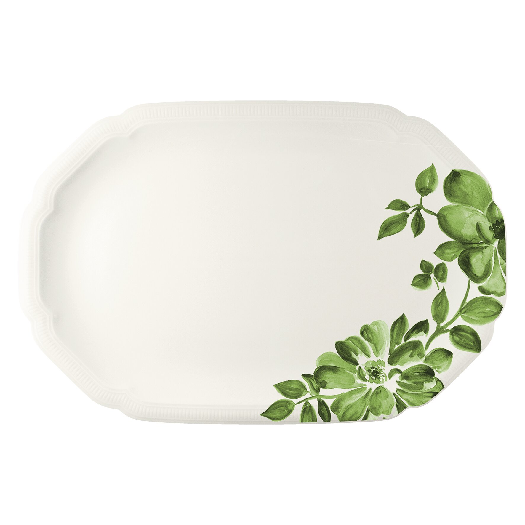 Floral Charm, Coupplatte oval mit Relief 328 x 220 mm green