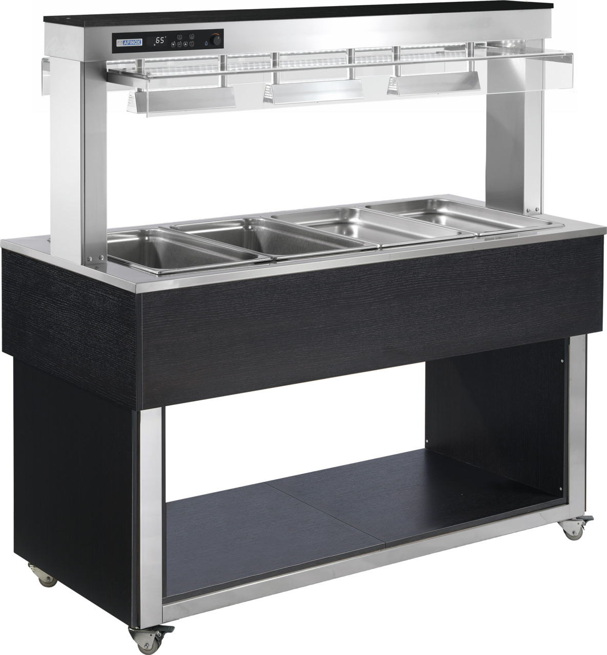 Büfett-Insel Bain-Marie Wanne 1169 mm GN 3/1 Vollverkleidung Wenge