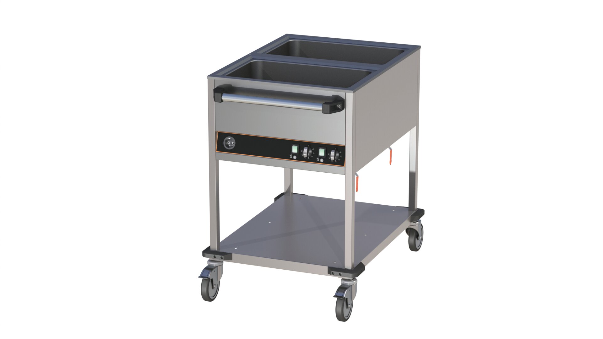 Bain-Marie Wagen, 2 x GN 1/1, 2 Becken, mit offenem Unterbau
