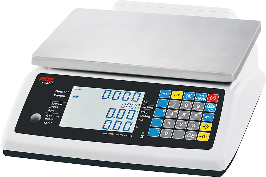 Kompakte Zweibereichs-Ladenwaage 15,00 kg / Wiegefläche 300 x 230 mm