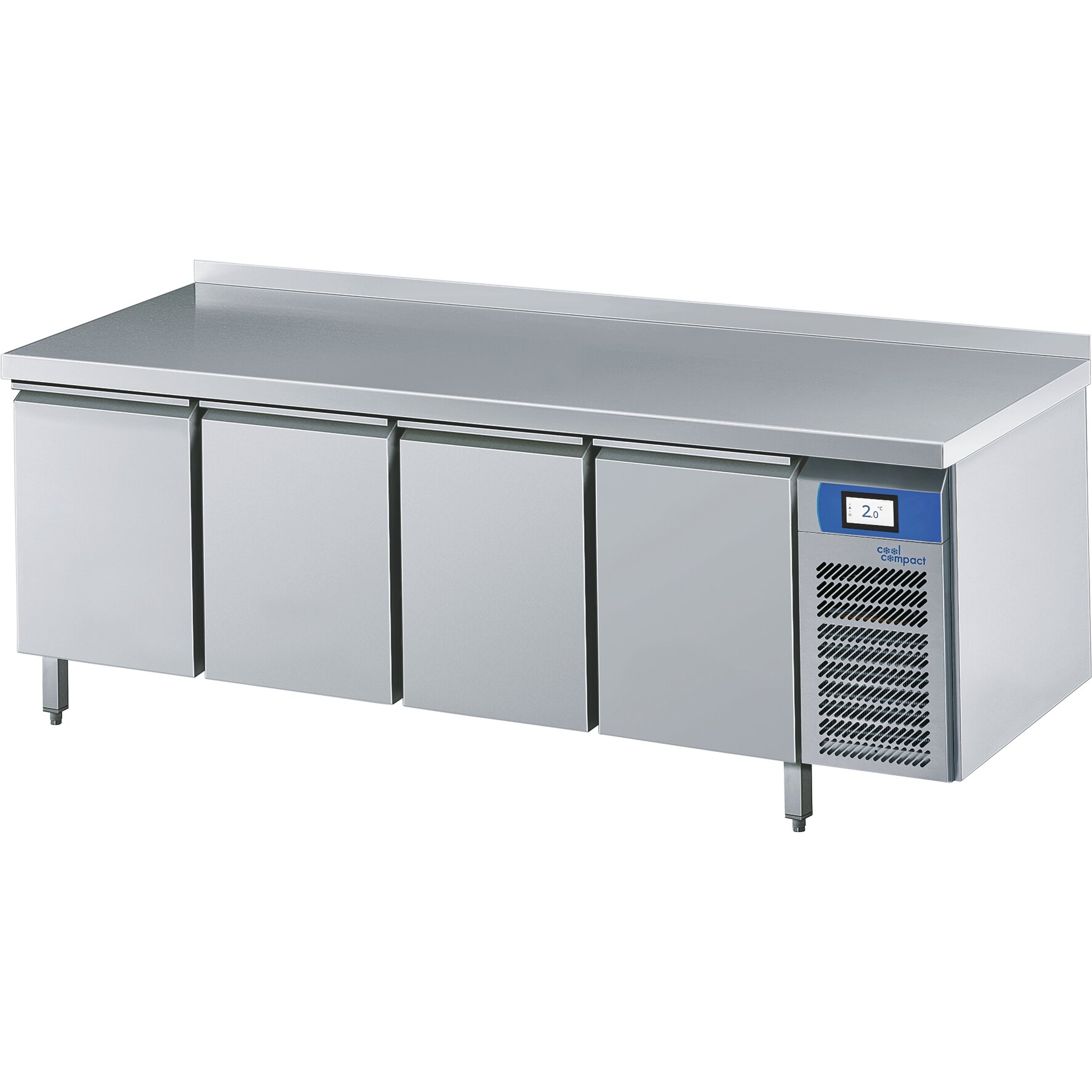 Kühltisch 4 Türen je 9 x GN 1/1 / mit Tischplatte hinten aufgekantet