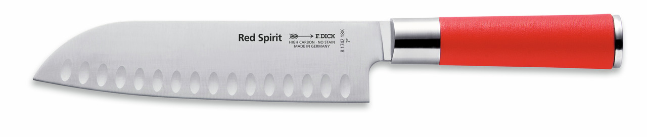 Red Spirit, Santoku Klingenlänge 180 mm Kullenschliff