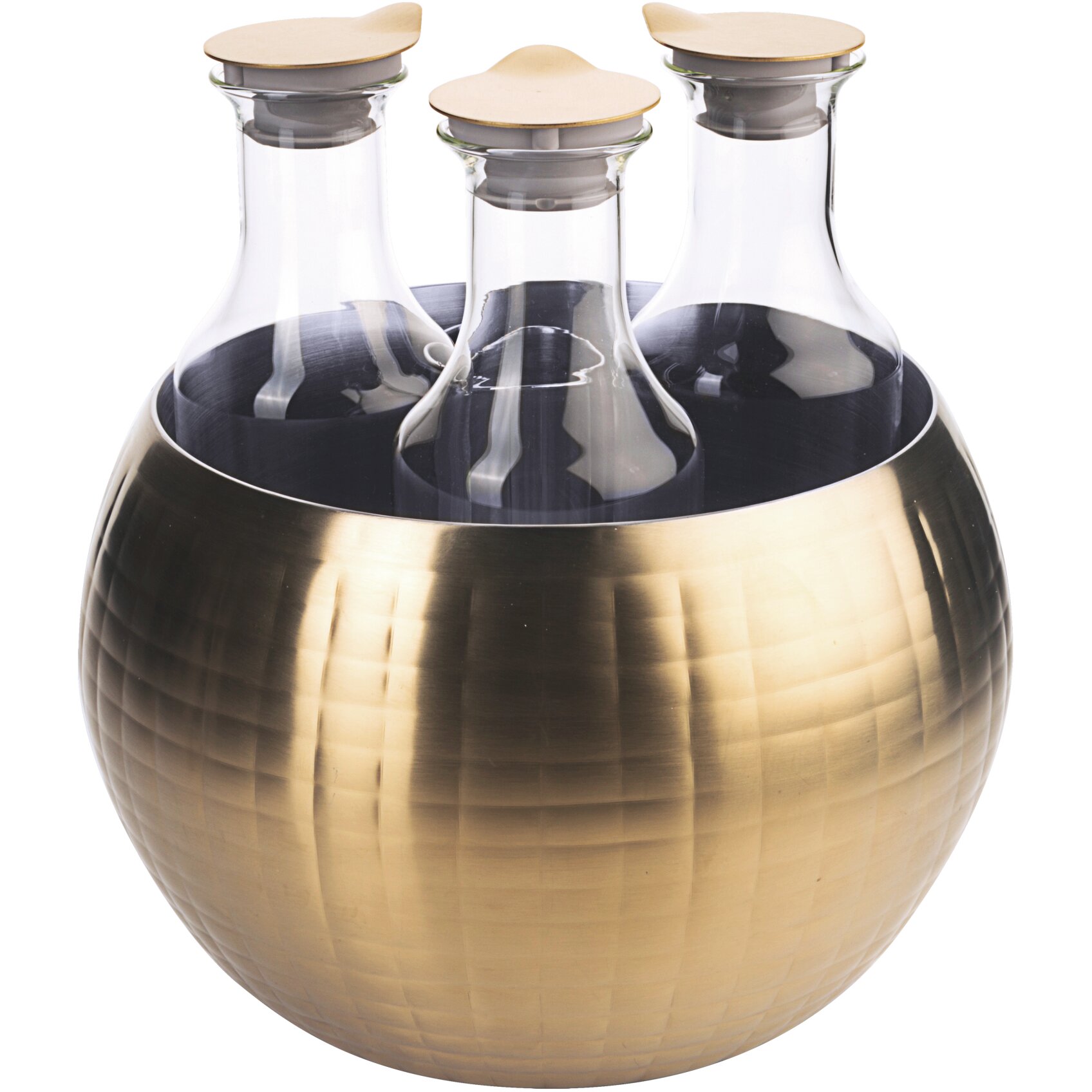 Getränke-Set Triplet gehämmert ø 320 mm doppelwandig inkl. 3 Glaskaraffen