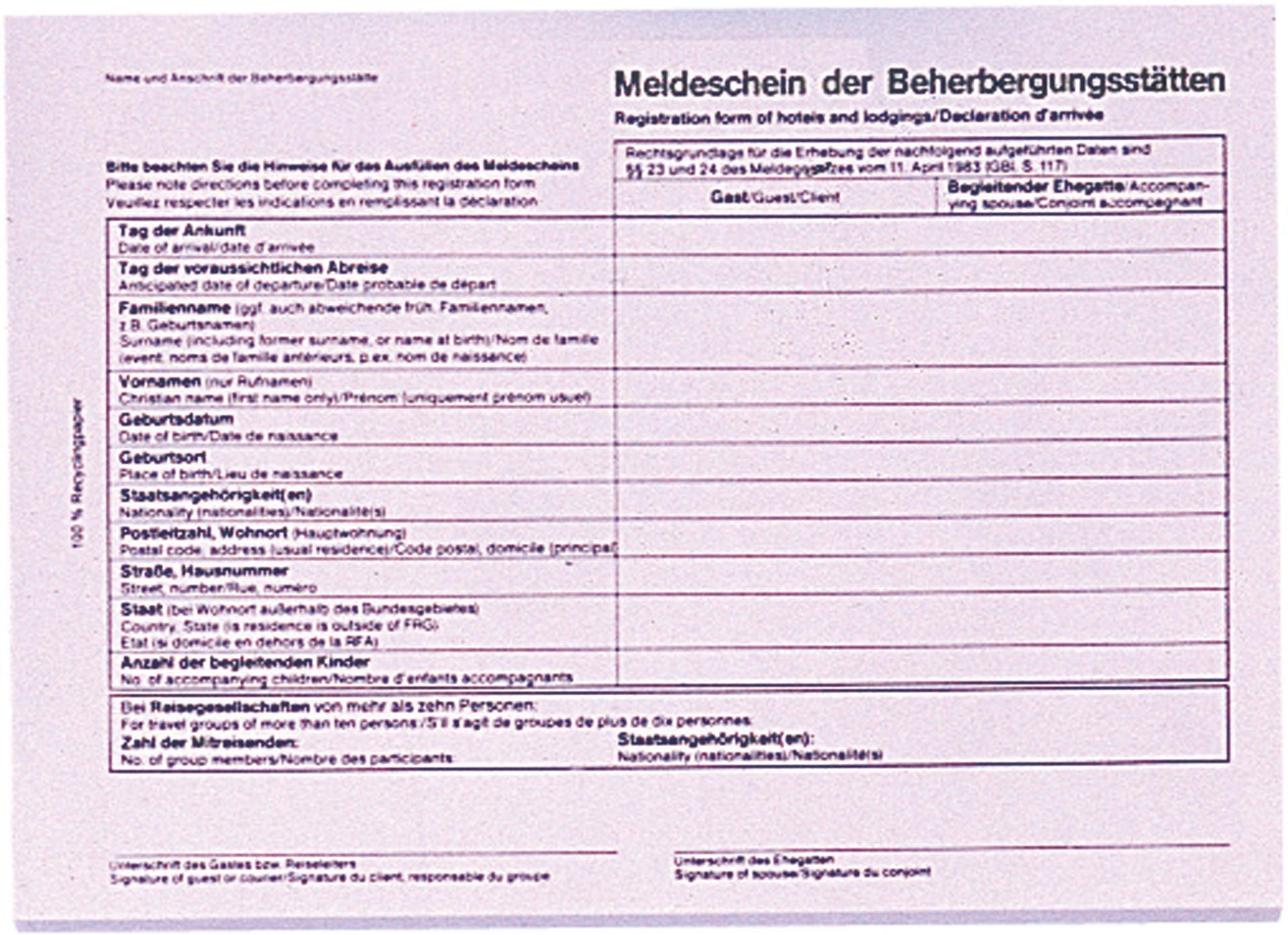 Fremdenmeldeblock