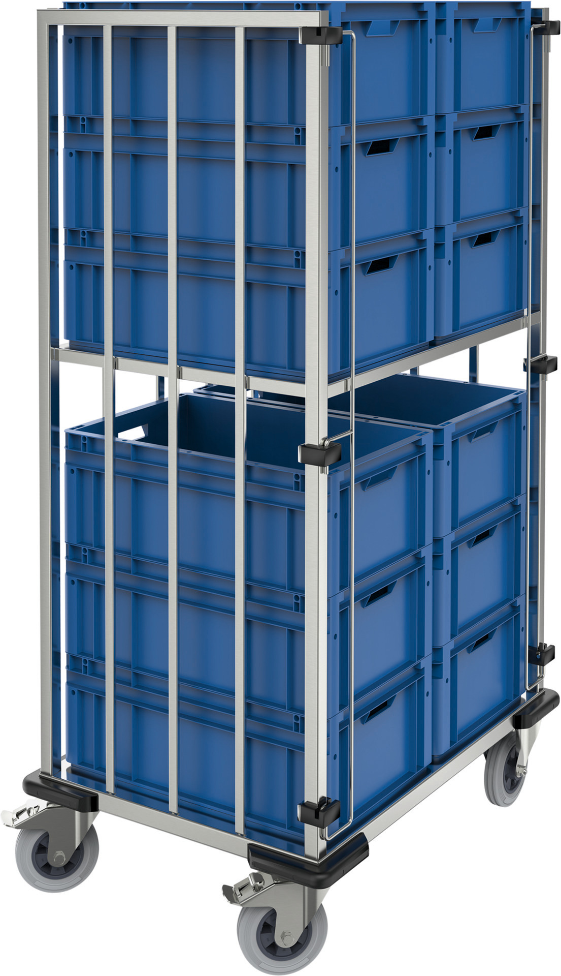 Kommissionierwagen für 12 x Eurobehälter / Tragkraft 350,00 kg / mit Zwischenbord