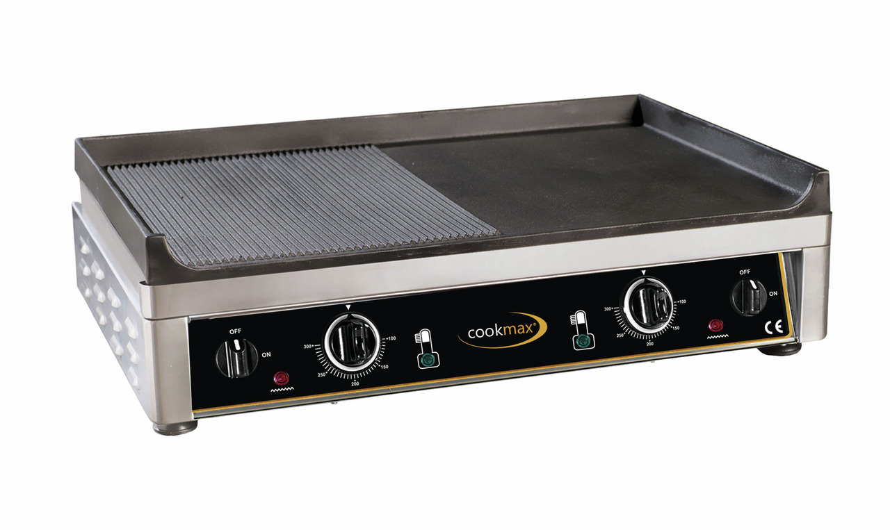 Elektro-Grillplatte 2 Heizzonen 1/2 glatt 1/2 gerillt 720 x 520 x 210 mm