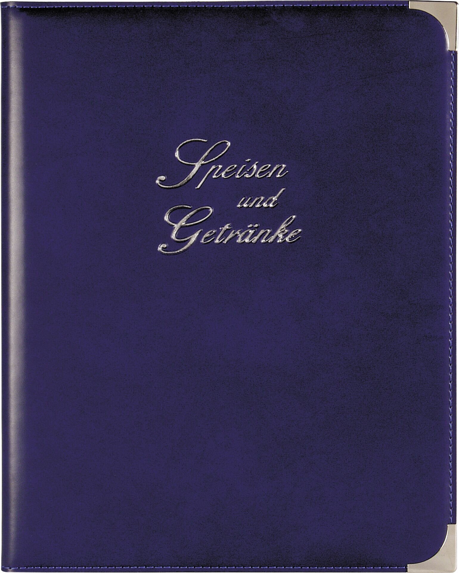 Speisekarte, Metallecken silber A4, royalblau