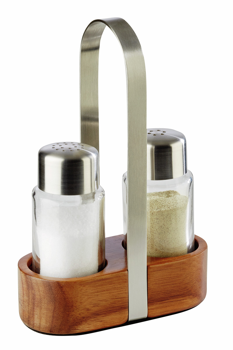 Salz- / Pfeffer-Menage 115 x 55 x 170 mm mit Edelstahldeckel