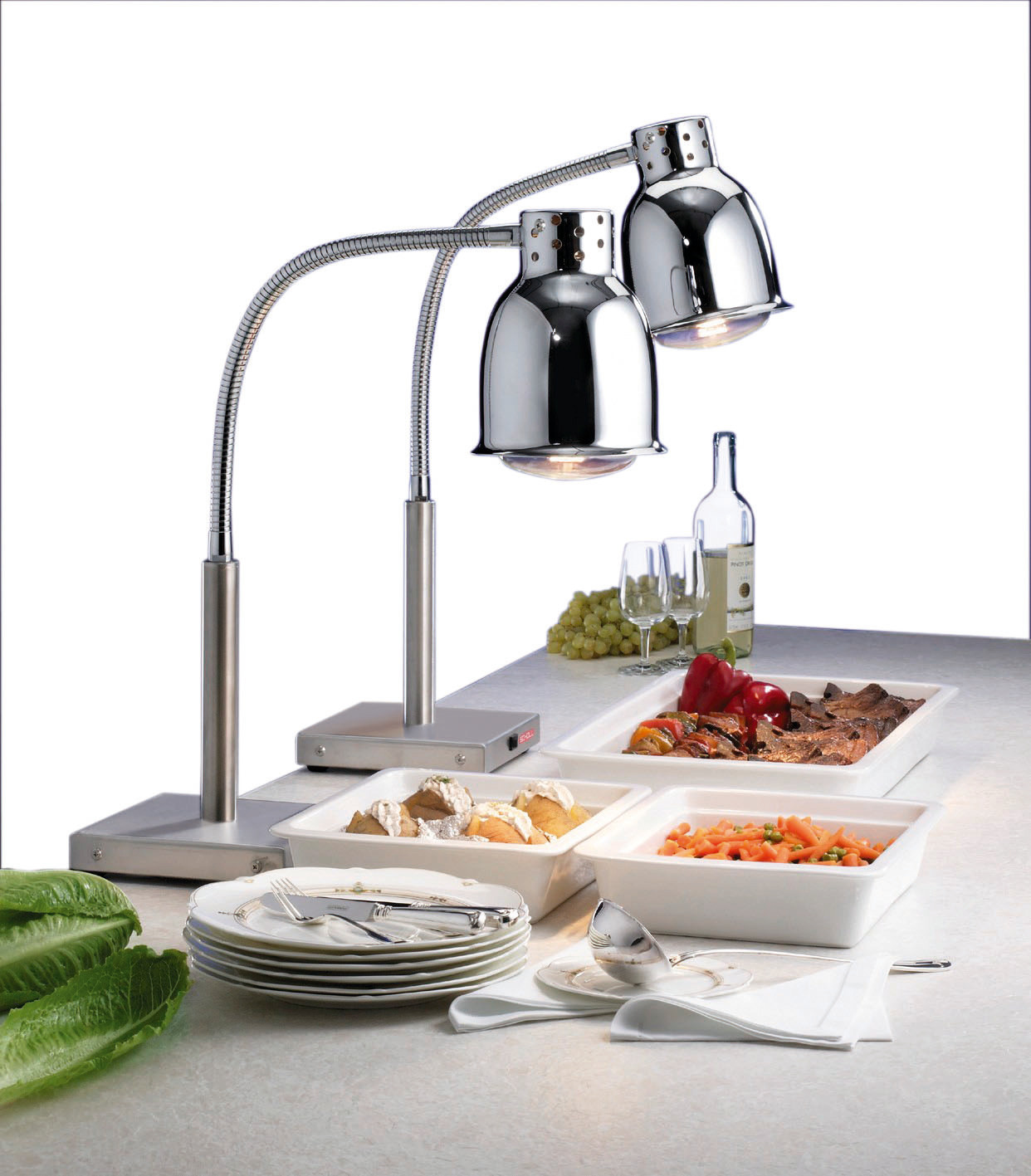 Buffet-Wärmelampe 250 W / 700 mm hoch / verchromt / Fußplatte 200 x 200 x 40 mm